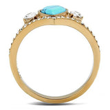IP Rose Gold(Ion Plating) Stainless Steel Ring with Synthetic Turquoise in Sea Blue