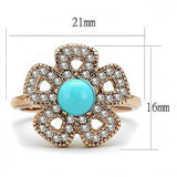 IP Rose Gold(Ion Plating) Stainless Steel Ring with Synthetic Turquoise in Sea Blue