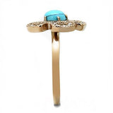 IP Rose Gold(Ion Plating) Stainless Steel Ring with Synthetic Turquoise in Sea Blue