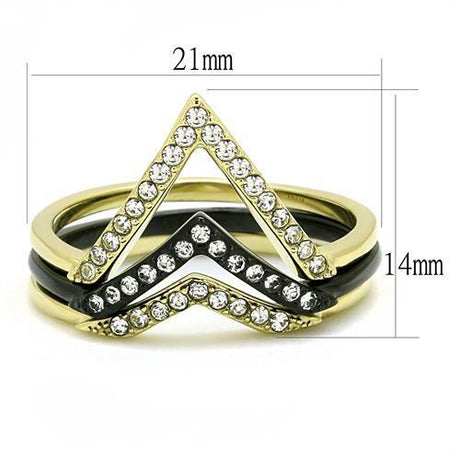IP Gold+ IP Black (Ion Plating) Stainless Steel Ring with Top Grade Crystal  in Clear