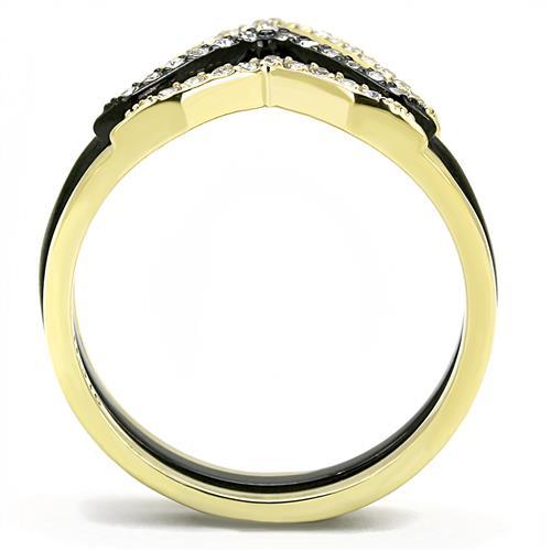 IP Gold+ IP Black (Ion Plating) Stainless Steel Ring with Top Grade Crystal  in Clear