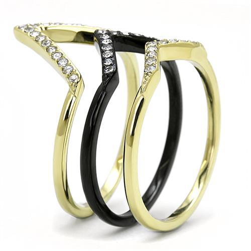 IP Gold+ IP Black (Ion Plating) Stainless Steel Ring with Top Grade Crystal  in Clear