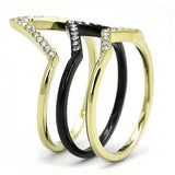 IP Gold+ IP Black (Ion Plating) Stainless Steel Ring with Top Grade Crystal  in Clear