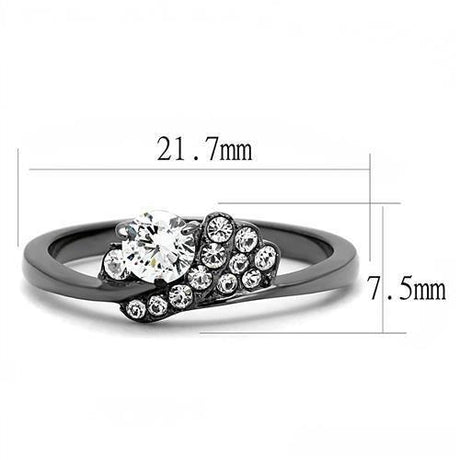 IP Light Black  (IP Gun) Stainless Steel Ring with AAA Grade CZ  in Clear