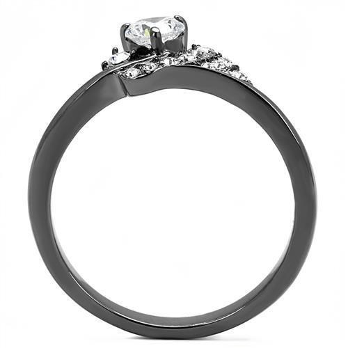 IP Light Black  (IP Gun) Stainless Steel Ring with AAA Grade CZ  in Clear