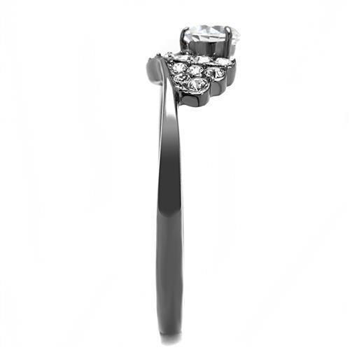 IP Light Black  (IP Gun) Stainless Steel Ring with AAA Grade CZ  in Clear
