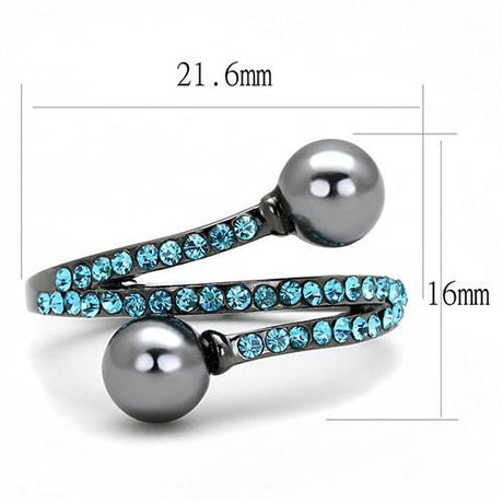 IP Light Black  (IP Gun) Stainless Steel Ring with Synthetic Pearl in Gray