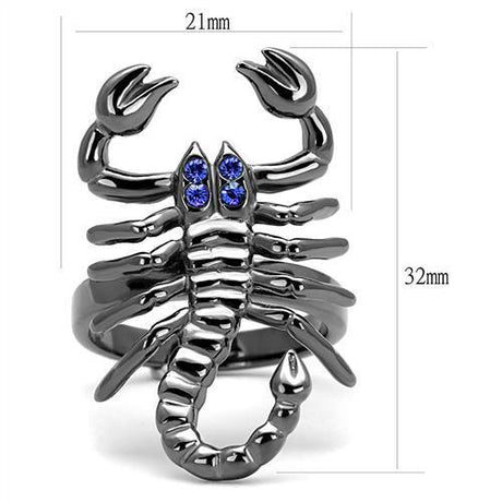 IP Light Black  (IP Gun) Stainless Steel Ring with Top Grade Crystal  in Sapphire