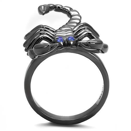 IP Light Black  (IP Gun) Stainless Steel Ring with Top Grade Crystal  in Sapphire
