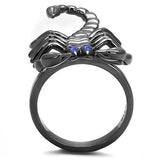 IP Light Black  (IP Gun) Stainless Steel Ring with Top Grade Crystal  in Sapphire
