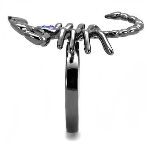 IP Light Black  (IP Gun) Stainless Steel Ring with Top Grade Crystal  in Sapphire