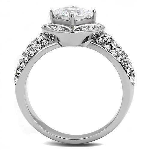 High polished (no plating) Stainless Steel Ring with AAA Grade CZ  in Clear