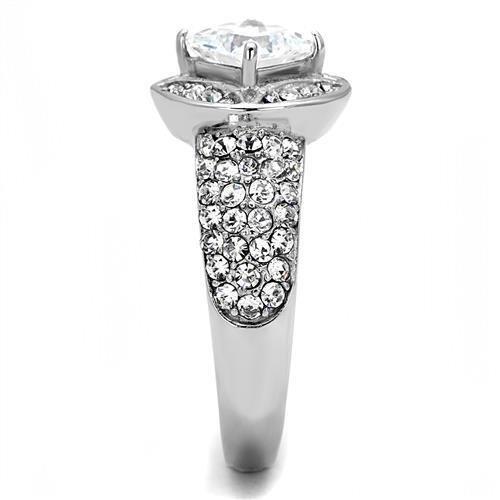 High polished (no plating) Stainless Steel Ring with AAA Grade CZ  in Clear