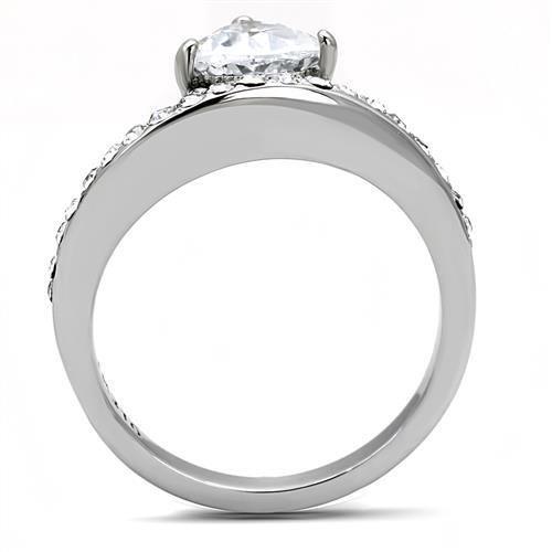 High polished (no plating) Stainless Steel Ring with AAA Grade CZ  in Clear