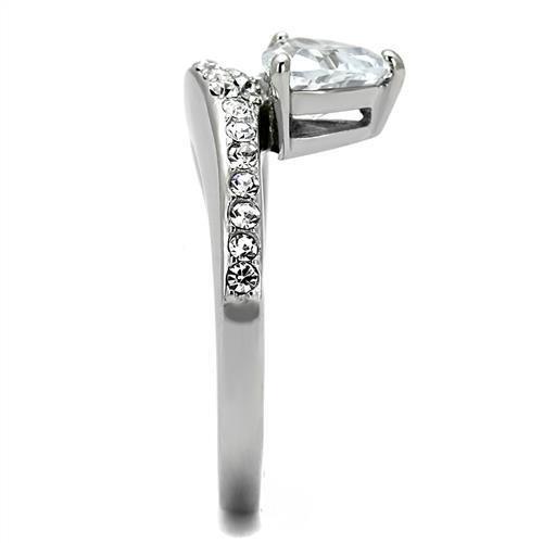 High polished (no plating) Stainless Steel Ring with AAA Grade CZ  in Clear