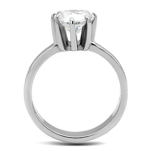 High polished (no plating) Stainless Steel Ring with AAA Grade CZ  in Clear