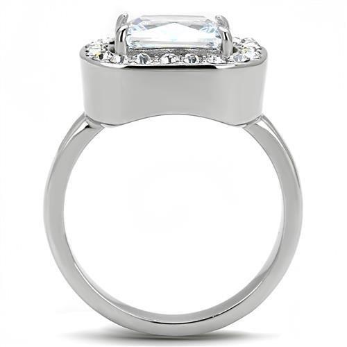 High polished (no plating) Stainless Steel Ring with AAA Grade CZ  in Clear