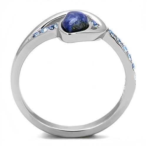 High polished (no plating) Stainless Steel Ring with Semi-Precious Snowflake Obsidian in Montana