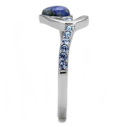 High polished (no plating) Stainless Steel Ring with Semi-Precious Snowflake Obsidian in Montana