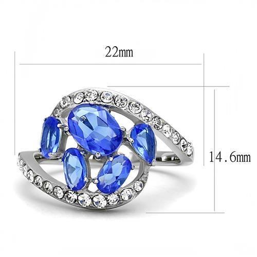 High polished (no plating) Stainless Steel Ring with Synthetic Synthetic Glass in Sapphire