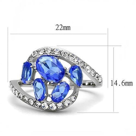 High polished (no plating) Stainless Steel Ring with Synthetic Synthetic Glass in Sapphire