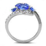 High polished (no plating) Stainless Steel Ring with Synthetic Synthetic Glass in Sapphire