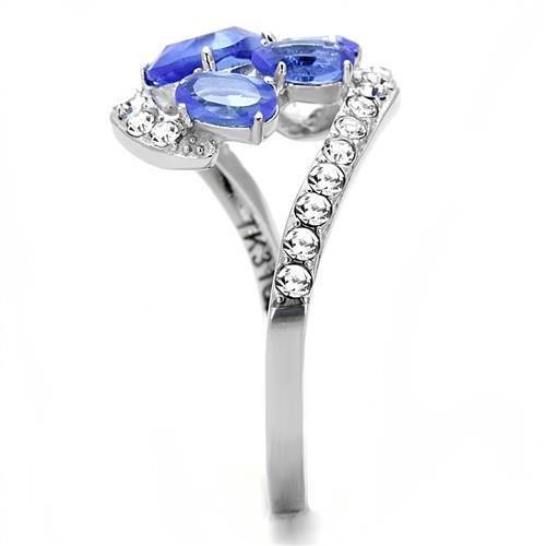 High polished (no plating) Stainless Steel Ring with Synthetic Synthetic Glass in Sapphire