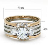 Two-Tone IP Rose Gold Stainless Steel Ring with AAA Grade CZ  in Clear