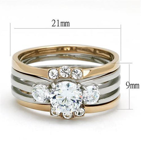 Two-Tone IP Rose Gold Stainless Steel Ring with AAA Grade CZ  in Clear