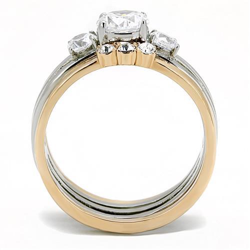 Two-Tone IP Rose Gold Stainless Steel Ring with AAA Grade CZ  in Clear
