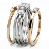 Two-Tone IP Rose Gold Stainless Steel Ring with AAA Grade CZ  in Clear