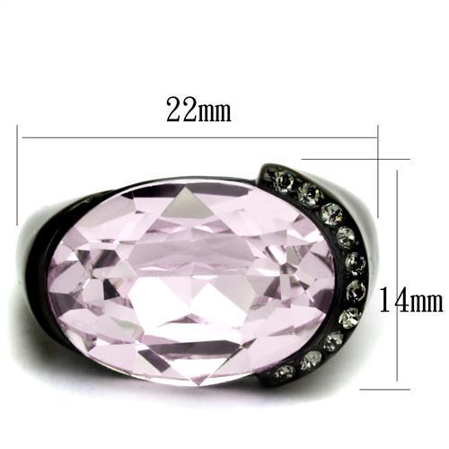 IP Black(Ion Plating) Stainless Steel Ring with Top Grade Crystal  in Light Amethyst