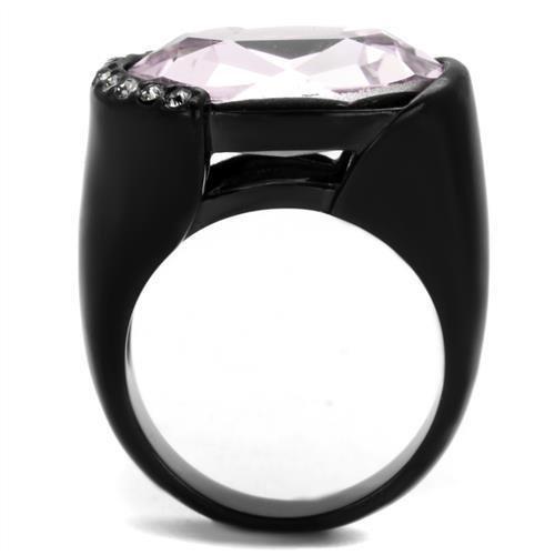 IP Black(Ion Plating) Stainless Steel Ring with Top Grade Crystal  in Light Amethyst