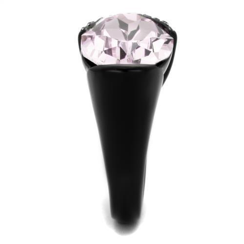 IP Black(Ion Plating) Stainless Steel Ring with Top Grade Crystal  in Light Amethyst