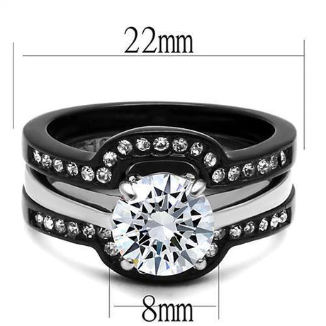 Two-Tone IP Black (Ion Plating) Stainless Steel Ring with AAA Grade CZ  in Clear