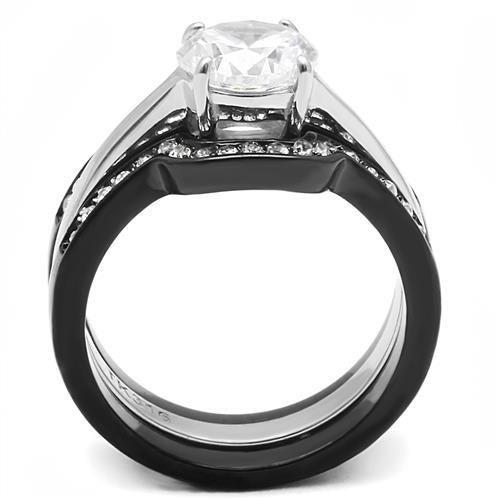Two-Tone IP Black (Ion Plating) Stainless Steel Ring with AAA Grade CZ  in Clear
