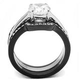 Two-Tone IP Black (Ion Plating) Stainless Steel Ring with AAA Grade CZ  in Clear