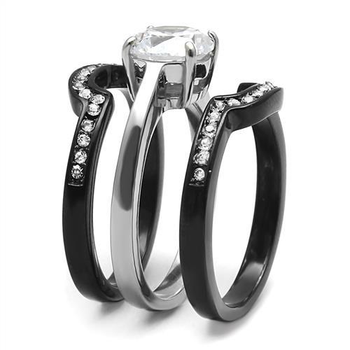 Two-Tone IP Black (Ion Plating) Stainless Steel Ring with AAA Grade CZ  in Clear