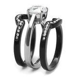 Two-Tone IP Black (Ion Plating) Stainless Steel Ring with AAA Grade CZ  in Clear