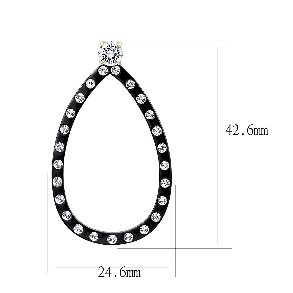 IP Gold+ IP Black (Ion Plating) Stainless Steel Earrings with AAA Grade CZ  in Clear