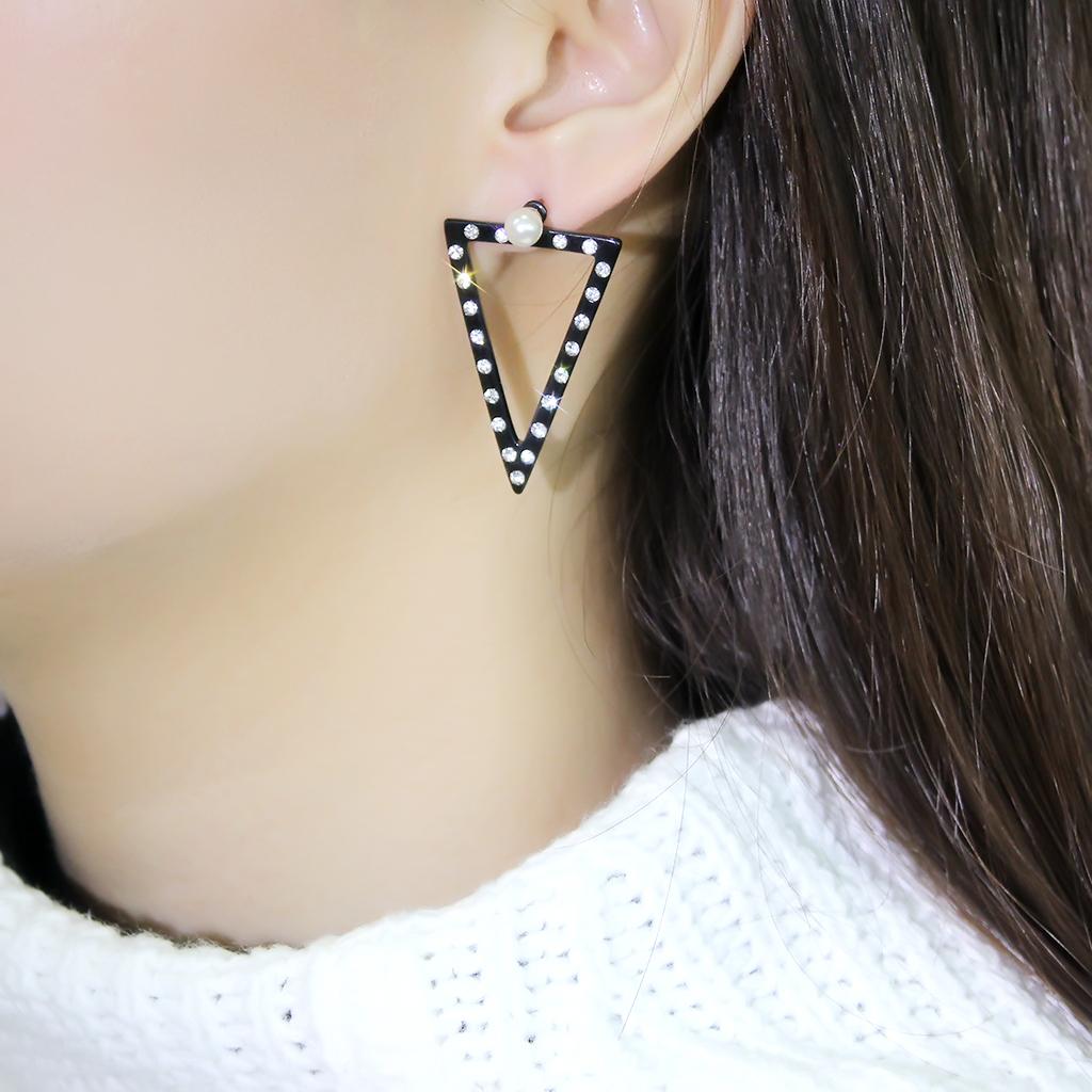IP Gold+ IP Black (Ion Plating) Stainless Steel Earrings with Synthetic Pearl in White