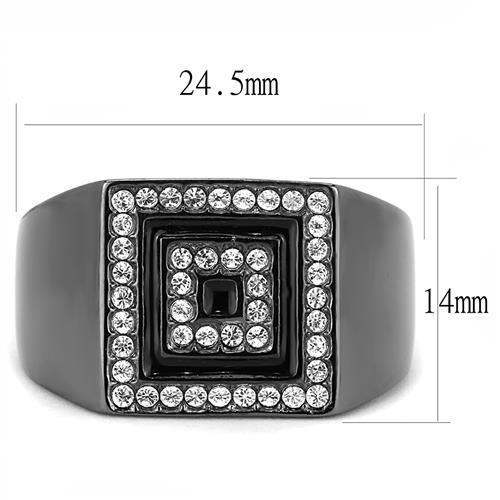 IP Light Black  (IP Gun) Stainless Steel Ring with Top Grade Crystal  in Clear