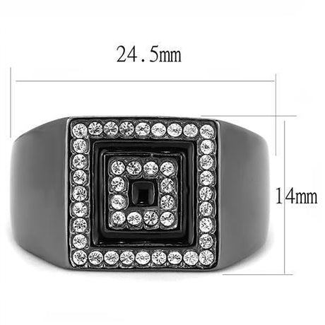 IP Light Black  (IP Gun) Stainless Steel Ring with Top Grade Crystal  in Clear