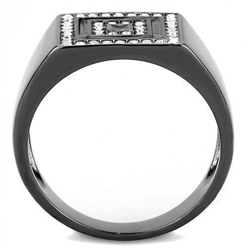 IP Light Black  (IP Gun) Stainless Steel Ring with Top Grade Crystal  in Clear