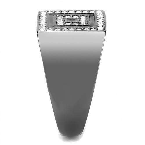 IP Light Black  (IP Gun) Stainless Steel Ring with Top Grade Crystal  in Clear