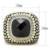 IP Gold(Ion Plating) Stainless Steel Ring with Synthetic Synthetic Glass in Jet
