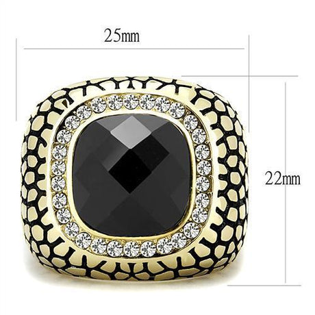 IP Gold(Ion Plating) Stainless Steel Ring with Synthetic Synthetic Glass in Jet