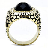 IP Gold(Ion Plating) Stainless Steel Ring with Synthetic Synthetic Glass in Jet