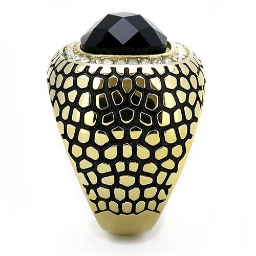IP Gold(Ion Plating) Stainless Steel Ring with Synthetic Synthetic Glass in Jet