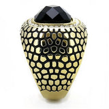 IP Gold(Ion Plating) Stainless Steel Ring with Synthetic Synthetic Glass in Jet